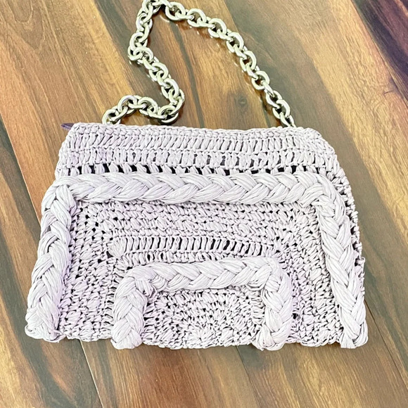 ZARA Lavender/Lilac Woven Straw Purse Silver Chain Shoulder Bag - Picture 4 of 12